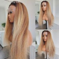 Soft Glueless Ombre Blonde 28Inches Yaki Kinky Straigh Lace Front Wig For Women BabyHair 180 Density Preplucked Daily Cosplay [ Hot sell ] Toy Center 2