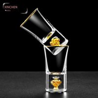 Crystal Gold-plated Built-in 24K Gold Leaf Sake Small Wine Glass Dispenser Vodka Spirits Creative Crystal Glass Wine Set