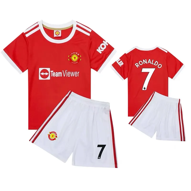 Kids Children Boy Cristiano Ronaldo No.7 MU ManchesterUnited 21/22 Home  Jersey and Shorts Football Jersey Soccer Jersey