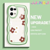 Jjlingji เคสสำหรับ OPPO Reno 7 4G Reno 8 4G F21 Pro แฟชั่นดีไซน์ใหม่ดอกไม้สีแดงครีมขอบคลื่นเคสโปร่งใสลายกล้องถ่ายรูปนิ่มเคสมือถือกันกระแทกแบบใสป้องกันอย่างเรียบง่าย