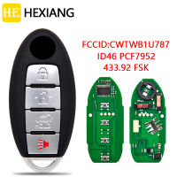 HE Xiang รีโมทคอนลกุญแจรถสำหรับ Nissan Armada 2017-2018 FCCID CWTWB1U787 ID46 PCF7952ชิป433.92 FSK Keyless Entry Card