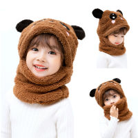 Winter Baby Girls Boys Knitted Hat Plus Fleece Kids Warm Cute Bear Rabbit Caps Thicken Earbud+Neck Scarf For Toddler Headdress