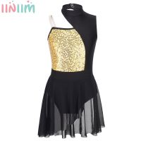 ❦◇ Kids Girls Lyrical Ballet Dance Costume Sleeveless Gymnastics Leotards Shiny Sequins Splice Ice Skating Performance Dancewear