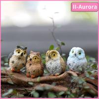 II-AURORA 4ชิ้น/ล็อตเรซิ่นของจิ๋วของขวัญคริสต์มาสบ้านตุ๊กตาต้นไม้แปลงนกฮูกขนาดเล็กของตกแต่งในสวนนางฟ้า