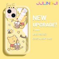 Jjlingji เคสสำหรับ iPhone 13 iPhone 13 Pro iPhone 13 Pro iPhone 13 Pro Max น่ารักวินนี่ช้อนส้อมมีดหมีพูห์โบว์ลิงน้อยมอนสเตอร์ที่สร้างสรรค์กันกระแทกแบบใสนิ่มเคสโทรศัพท์รวมกล้องฝาครอบป้องกันง่าย