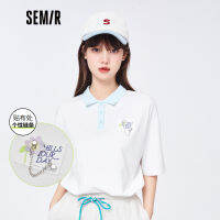 SEMIR เสื้อยืดแขนสั้นผู้หญิงเสื้อโปโลความยาวกลางคอ2022ฤดูร้อนใหม่เสื้อเชิ้ตสีโดนใจเทรนด์บุคลิกภาพฤดูร้อน