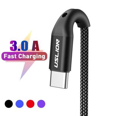 USLION 3A USB Type C Cable Fast Charging Wire for Samsung Galaxy S8 S21 Plus Xiaomi mi11 Huawei Mobile Phone USB C Charger Cable Wall Chargers