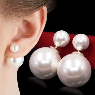 Fashion Women Earrings Two-sided White Stud Earrings Girls Natural Freshwater Pearl Ear Stud Earring Wedding Party Jewelry Gifts