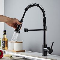 360° Rotating Kitchen Sink Spring Type Faucet Brush Brass Hot and Cold Water Faucet Single Lever Pull-out Mixing Kitchen Faucet