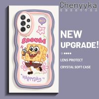 เคส Chenyyka สำหรับ Samsung Galaxy A72 4G A72 5G A73 5G เคสการ์ตูน SpongeBob ดีไซน์ใหม่น่ารักสีสันสดใสขอบครีมคลื่นนุ่มเคสมือถือกันกระแทกแบบใสสร้างสรรค์โปร่งใสลายกล้องถ่ายรูปปลอกป้องกันซิลิโคนเรียบง่าย