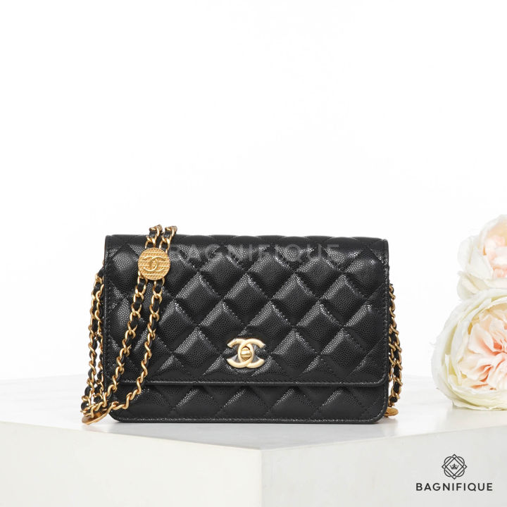 NEW CHANEL WOC WITH STRAP BUTTOM BLACK CAVIAR GHW