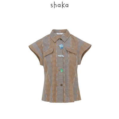 Shaka SS21 Glen Plaid Shirt Sleeveless เสื้อแขนกุดไหล่ล้ำ ปกเชิ้ต ติดกระดุมกลางหน้าใช้วัสดุรีไซเคิล  BL-S210309