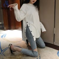 Women Long Sleeves T-shirt Loose Large Size Solid Color Bottoming Shirt Casual Round Neck Pullover Tops【fast】