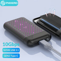 PHIXERO RGB M2 SSD กรณี Nvme HD Enclosure USB 3.1 Gen2 Type C 10Gbps M Key UASP HD Disk กล่องเก็บของภายนอกสำหรับ PC แล็ปท็อป