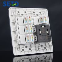 SeTo 120 Type Three Hole Power Socket + Four Ports RJ45 Cat5e Network Panel Outlet Wall Plate Keystone Faceplate