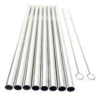 8Pcs Stainless Steel Drinking Straw Reusable Straight Straws + 2 Cleaner Brush Set