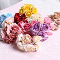 ✕ 9.2cm 6Pcs Artificial Flower Mini Rose Bouquet For Home Wedding Decoration Handmake Scrapbooking DIY Wreaths Craft Fake Flowers