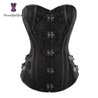 ล็อคปิด Steam Punk สไตล์ผู้หญิงเอว Shapewear Overbust Corset Bustier กับ G String สีดำสีน้ำตาล916 #