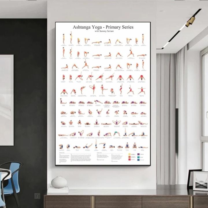 โยคะโปสเตอร์-ashtanga-primary-series-ภาพวาดผ้าใบพิมพ์โยคะ-room-wall-art-decor-สาวฟิตเนสของขวัญ-gym-art-ตกแต่ง