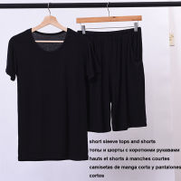 Plus Size 8XL 170KG Men Pajamas Sets Autumn Modal Home Wear Set Soft Casual Sleep Wear Short Sleeve Top and Long Pants