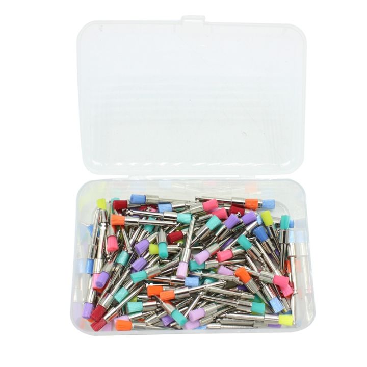 100pcs-dental-polisher-tool-kit-dental-polishing-brush-polisher-prophy-rubber-cup-latch-colorful-buff-nylon-bristles