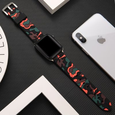 Strap for Apple watch series 7 6 5 4 3 se 8 45mm 41mm Silicone Camouflage sport bracelet correa iWatch band 44mm 42mm 38mm 40mm Straps