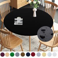 Morris8 Solid Color Round Tablecloth Waterproof Spill Elastic Stretch Table Protector Cover Home Kitchen Dining Room Decoration Dec