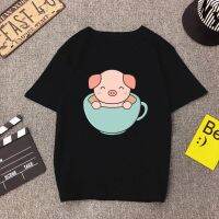 Kawaii ถ้วยหมูสัตว์เกาหลีเสื้อยืดขนาดเล็กกราฟิกสดวินเทจ Womem ฮาราจูกุรอบคอนักเรียนประเดิมด้านบน