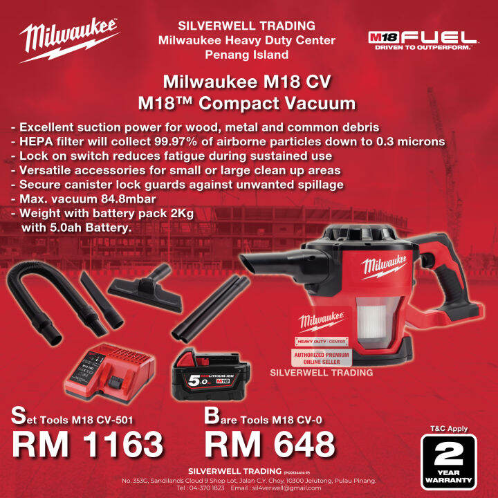 Milwaukee M18 Compact Vacuum (M18 CV) Lazada