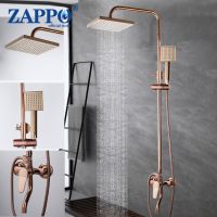 【LZ】▲▧⊕  Zappo ouro rosa conjunto de chuveiro do banheiro chuveiro chuva cabeça banho torneira do chuveiro com chuveiro de mão misturador torneiras bathub