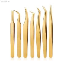 ┇▩ 1PC Eyelash Extension Tweezers Lash Tweezer Applicator Extension Supplies Volume Professional Eyebrow Eyelash Gold Tweezers