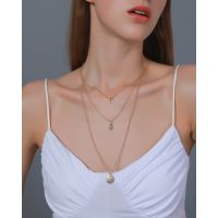 Zircon Disc Multilayer Necklace Creative Simple Retro Long Three-layer V-shaped Clavicle Chain