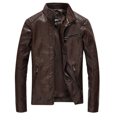 ZZOOI NEEDLESNOAH Mens Fashion Leather Jacket Slim Fit Stand Collar PU Jacket Male Anti-wind Motorcycle Zipper Jackets Men
