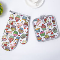 2PCS Microwave Glove Potholder Bakeware Cute Cartoon Non-slip Kitchen Cooking Polyester Gloves Baking BBQ Heatproof Oven Mitts