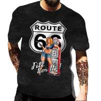 2022 Mens Vintage Us Route 66 Letters Print Crew Neck Loose T Shirt