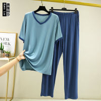 New Modal Pajama Male Spring And Summer Short -Sleeved Trousers V -Neck Loose Can Wear Leisure Home Clothing Suits