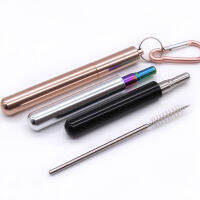 หลอดเทเลสโคปิก ทำจากสเตนเลส ชนิด ยืดได้หดได้ Telescopic Stainless Straw 304 พร้อมแปรงล้างและกล่องใส่อย่างดี