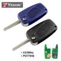 YIQIXIN 3ปุ่มรีโมกุญแจแบบพลิก Delphi 434Mhz สำหรับ Fiat 500 Panda Idea Panda Panda Idea Punto Stilo Ducato ชิป PCF7946สีน้ำเงินสีดำ J28bio