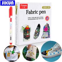 JIKUN ปากกามาร์กเกอร์24สีสำหรับผ้าแปรงทาสีผ้าทองานฝีมือเสื้อยืดเม็ดสีกราฟิตี้เครื่องมือปากกาเคมี