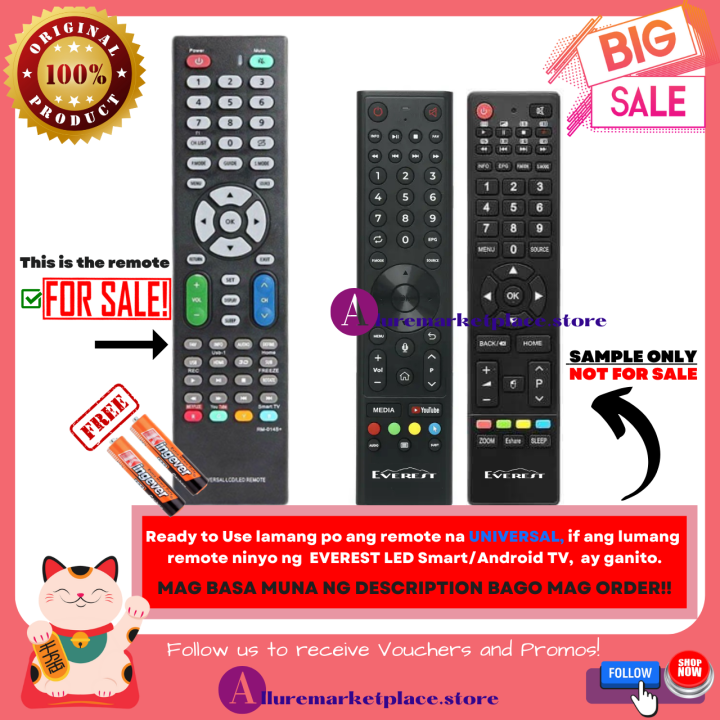 Replacement Remote Everest Ready to use Universal TV Remote for Everest