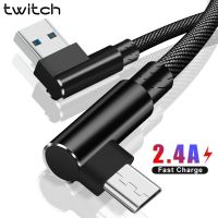 [KOLT Digital] Twitch ไมโคร USB ข้อศอก90องศาสายชาร์จ Qc 3.0สาย3A Type C สำหรับ Xiaomi Redmi Samsung