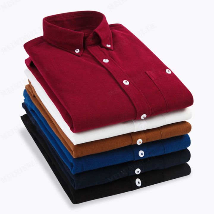 meimingzi-เสื้อเชิ้ตผ้าลูกฟูกหลากสีสำหรับผู้ชายฤดูใบไม้ร่วงฤดูหนาวแฟชั่นลำลองบางเฉียบใหม่
