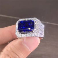 แหวนชาย Moissanite Sapphire แหวนอัญมณีสีสำหรับผู้ชายแหวนเพชรสำหรับผู้ชาย