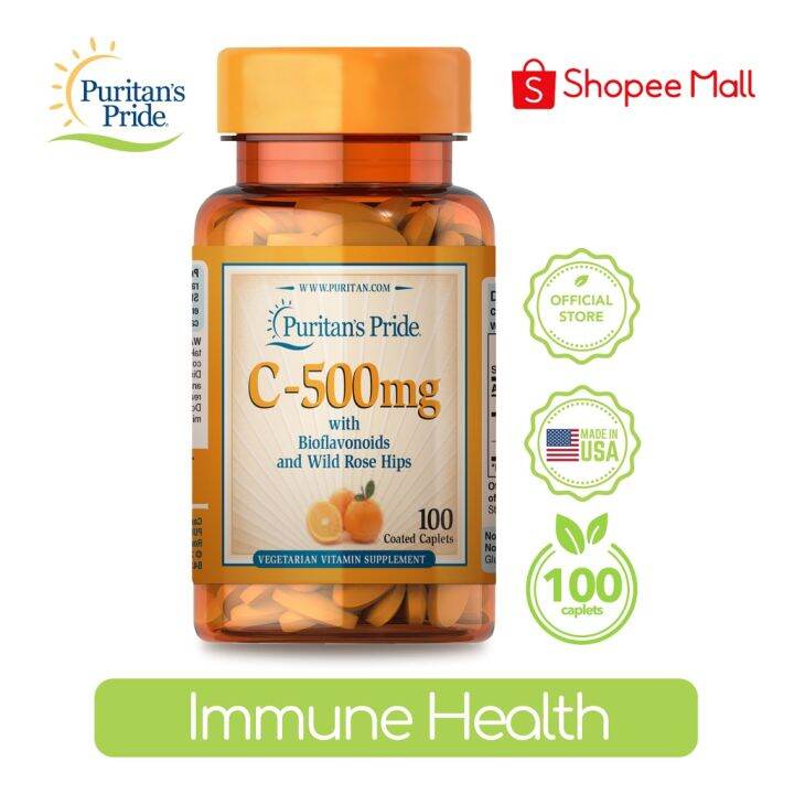 Vitamin C 500 mg with Bioflavanoids and Rose Hips 100 caplets Puritan’s ...