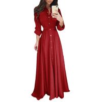 【YF】 Vintage Elegant shirts Dress Women Single-Breasted Button Long Sleeve Dresses Dance Party Maxi