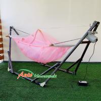 Auto Hammock เปลนอนเด็กไกวอัตโนมัติแบบพับได้ขนาดกลาง(M)สไตล์ผ้าเปลมีมุ้งสีชมพู