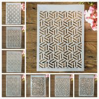 8Pcs/Lot A4 29cm Square Geometry DIY Layering Stencils Wall Painting Scrapbook Coloring Embossing Album Decorative Template