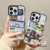 เคสการ์ตูนทอยสตอรี่แท็กเทรนด์ใช้ได้กับ IPhone XR 7 8 Plus 13 11 14 12 Pro Max X XS Max 14 13 Pro เคสนิ่มลายหัวใจใสเป็นภาษาอังกฤษ