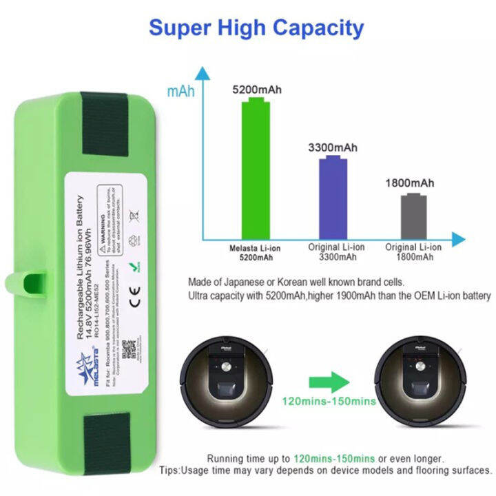 แบตเตอรี่-li-on-14-4v-5200mah-battery-สำหรับ-irobot-roomba-500-600-700-800-nastima-14-8v5200mah-แบตเตอรี่ลิเธียมแบบชาร์จไฟได้สำหรับ-irobot-roomba-500-600-700-800-series-560-620-650-700-770-780-880