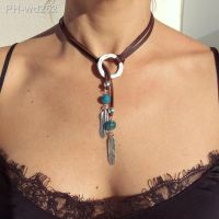 New Retro Leather Rope Alloy Feather Pendant for Women Bohemian Fashion Necklace Leather Choke Coil Jewelry Ornaments Gift